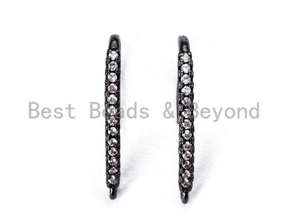 1pair, Clear CZ Micro Pave Gold, Silver, Rose gold, Black Rhodium Plated Earring Wires Hooks,19x10mm, sku#J21
