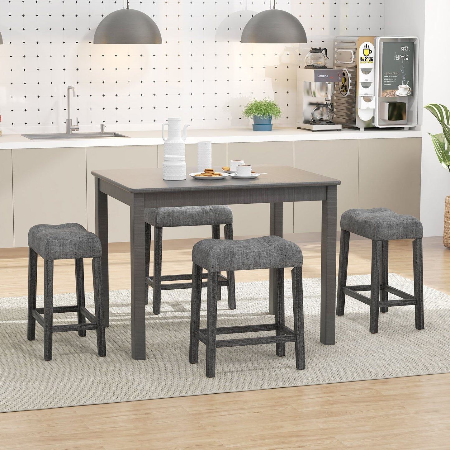 24 Inch Set of 2 Saddle Bar Stools with Padded Seat-Gray