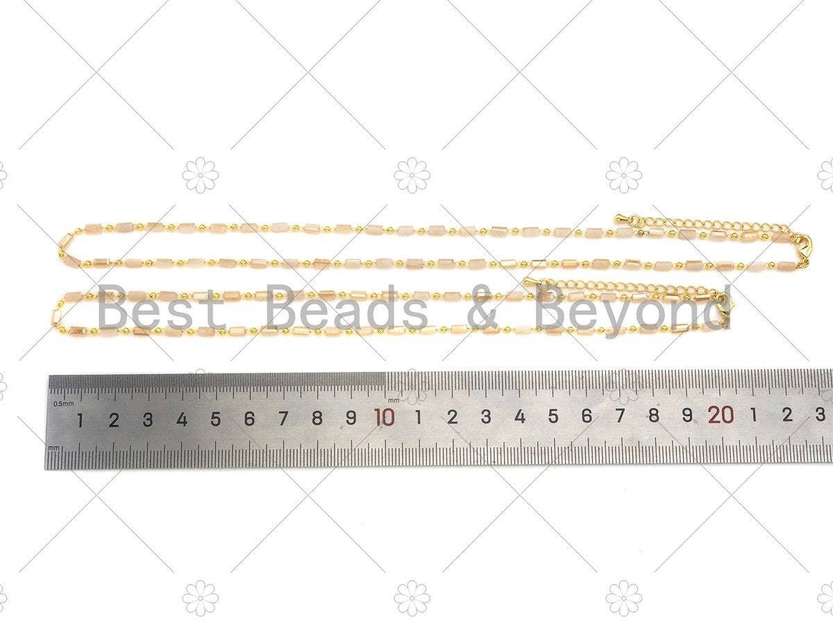 18" Beige Milky Cylinder Beads Gold Chain Necklace,EF02