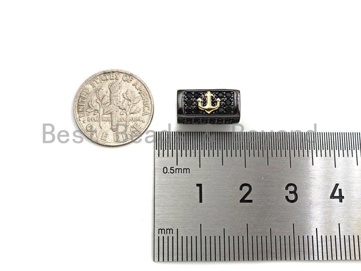 Lion Head/Anchor Bead,Tube Spacer Bead, Black CZ Pave Tube Spacer Beads for Men/Women Jewelry Making, 7x14mm, sku#Y242