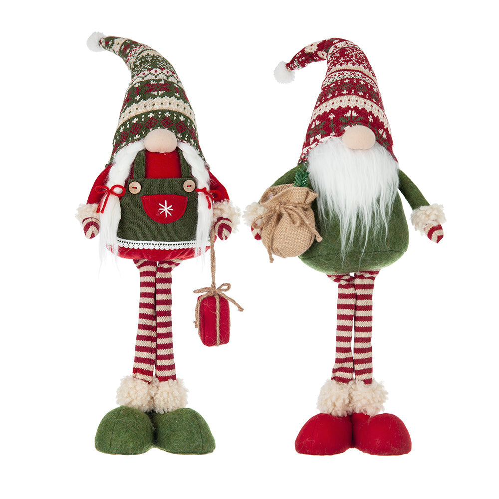 Set of 2 Fabric Standing Holiday Gnomes with Knit Hats