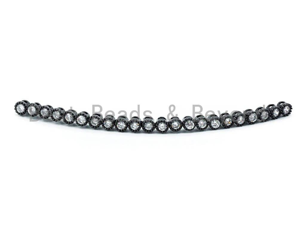 CZ Micro Pave Connector for bracelet, Black/Silver/Gold/Rose Gold tone Connector with Clear CZ, 4.5x54mm,sku#M196