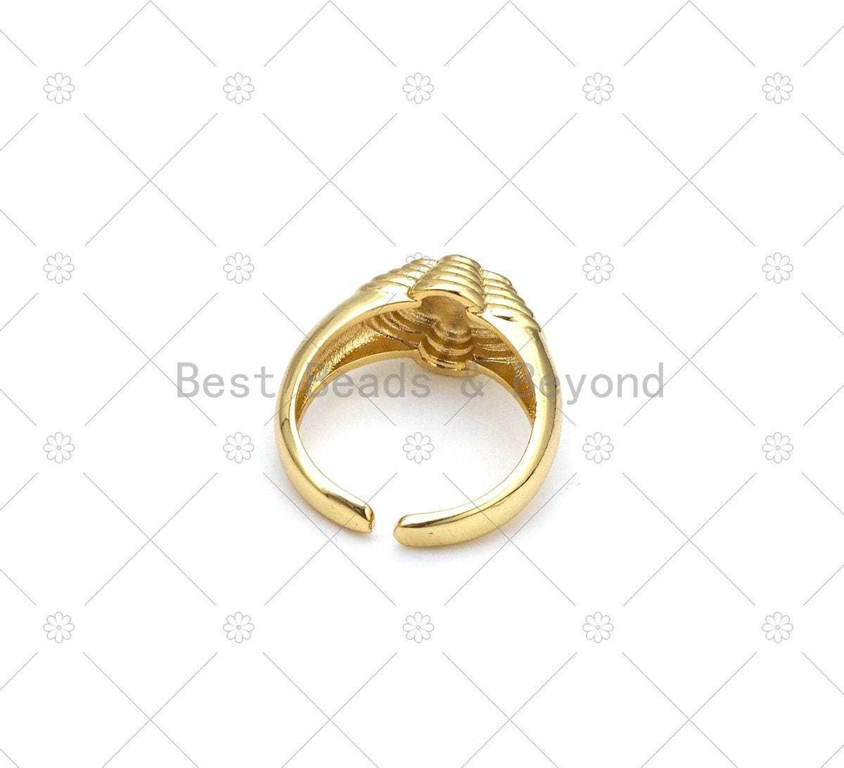 Enamel Smiley Face On Round Sunflower Open Ring, Sku#X281