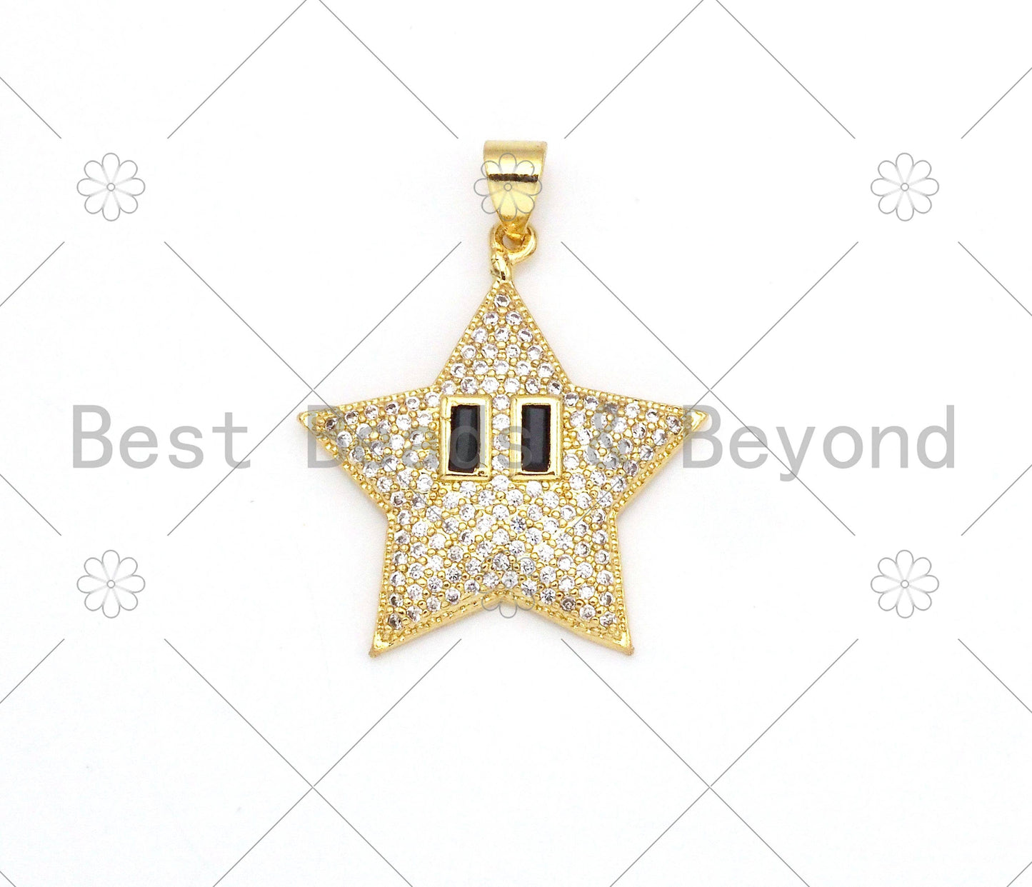CZ Micro Pave Five Point Star With Eye Shape Pendant/Charm,18K Gold Filled Star Charm, Necklace Bracelet Charm Pendant,21x25mm,Sku#LK379