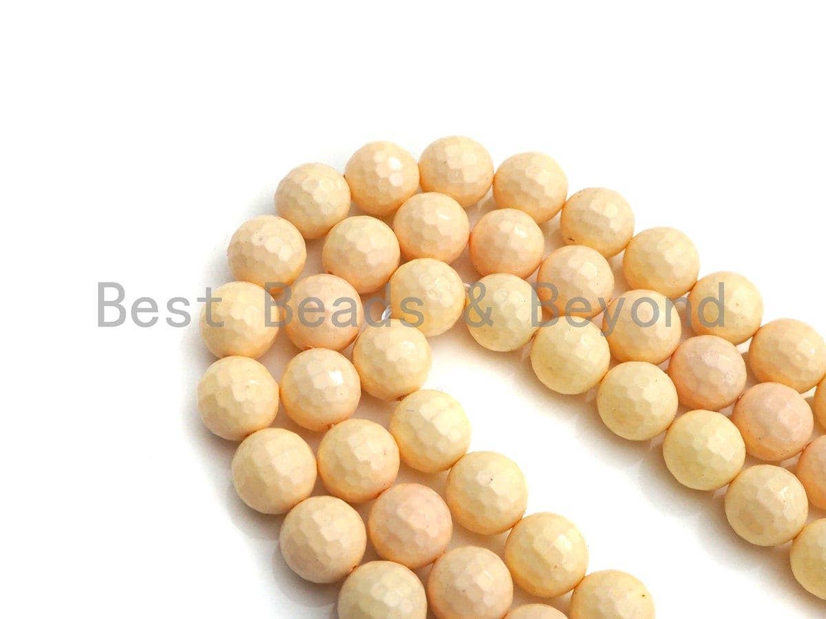 Natural Mother of Pearl Light Peach Color Round Faceted beads, 6mm/8mm/10mm/12mm Light Peach Color MOP Beads, 15.5inch strand, SKU#T138