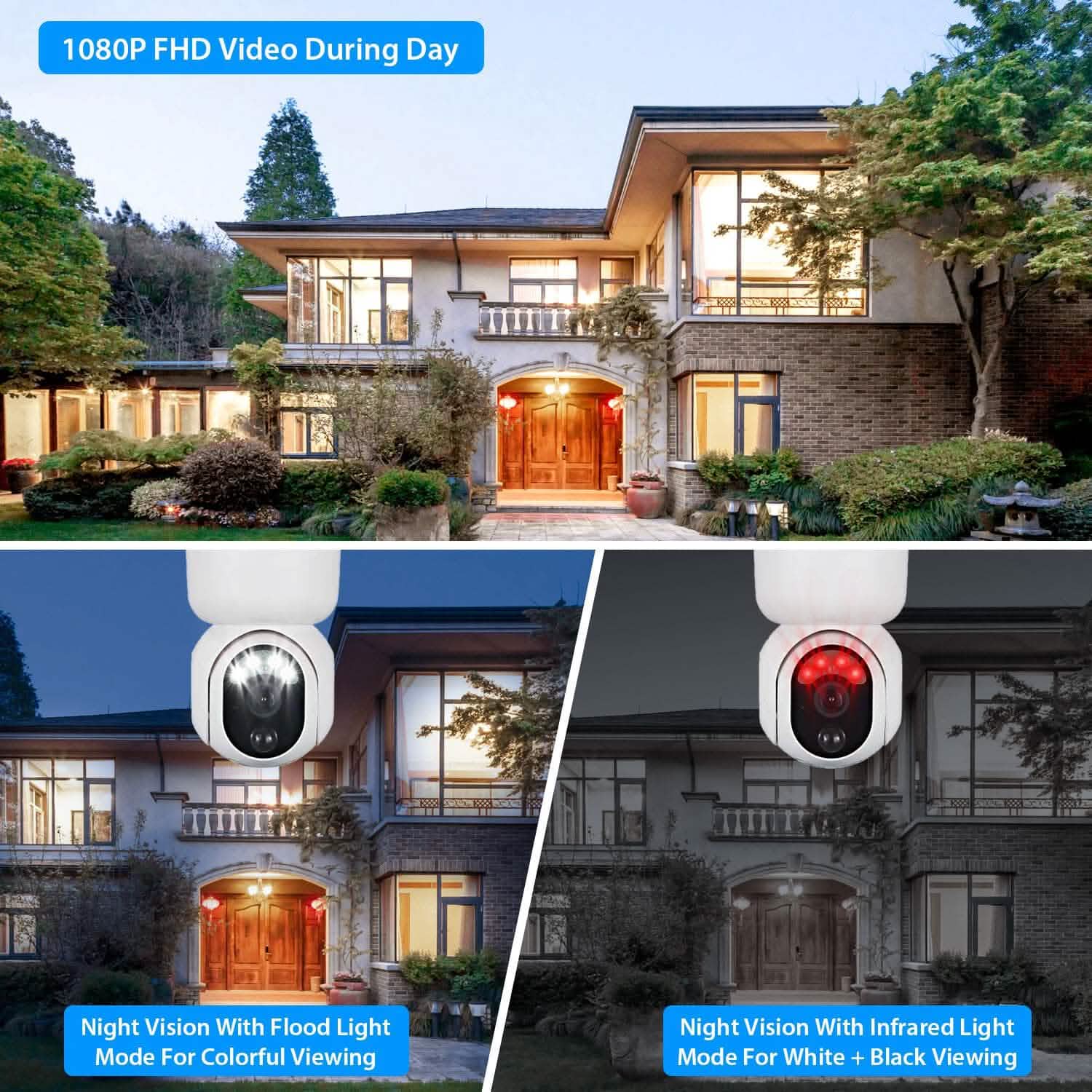 2.4G Wifi Solar Wireless 1080P Surveillance Camera with Flood Light Night Vision