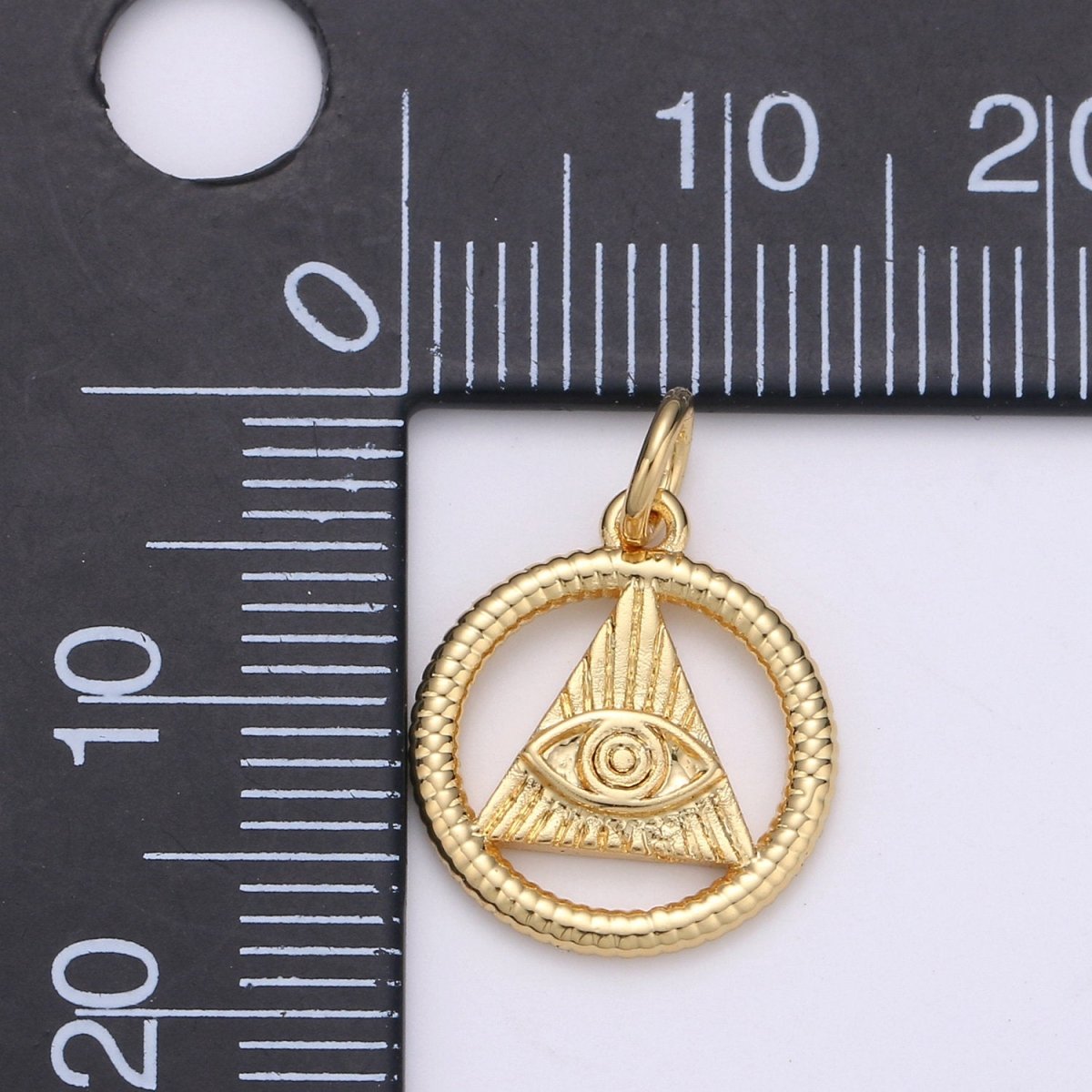 24k Gold and Silver Filled Evil eye Triangle Charm, Circle Evil Eye Charm, , Gold Evil Eye Charm D-540