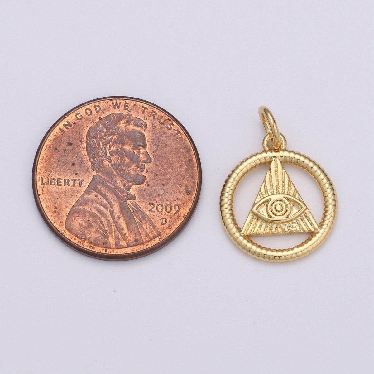 24k Gold and Silver Filled Evil eye Triangle Charm, Circle Evil Eye Charm, , Gold Evil Eye Charm D-540