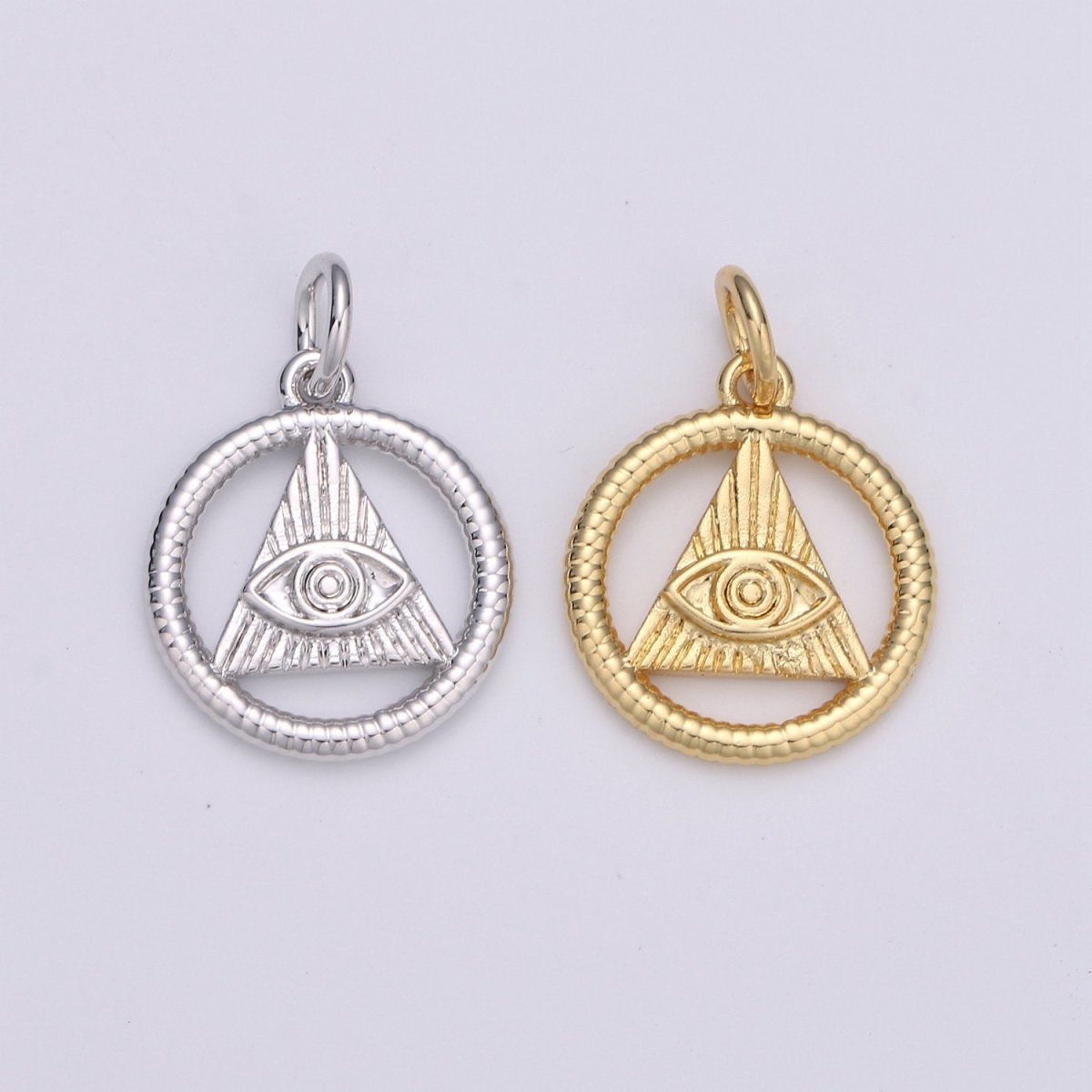24k Gold and Silver Filled Evil eye Triangle Charm, Circle Evil Eye Charm, , Gold Evil Eye Charm D-540