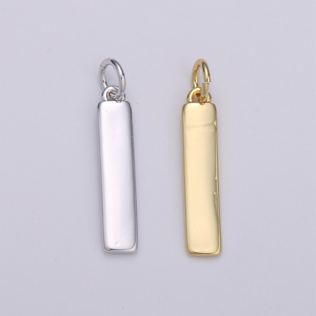 24k Gold Filled and Silver Long Rectangle Charm,  Dainty Women Necklace, Gold Filled Charm, For DIY Jewelry, Gold Color | D-542 D-543