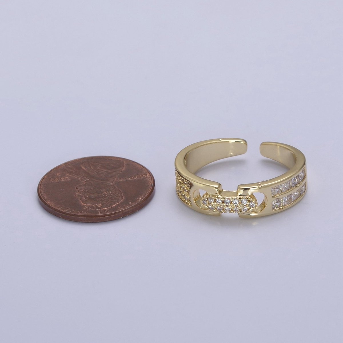 24K Gold Filled Belt Buckle Statement Ring, Micro Pave Crystal Zirconia CZ Adjustable Ring in Gold & Silver U-530 U-531