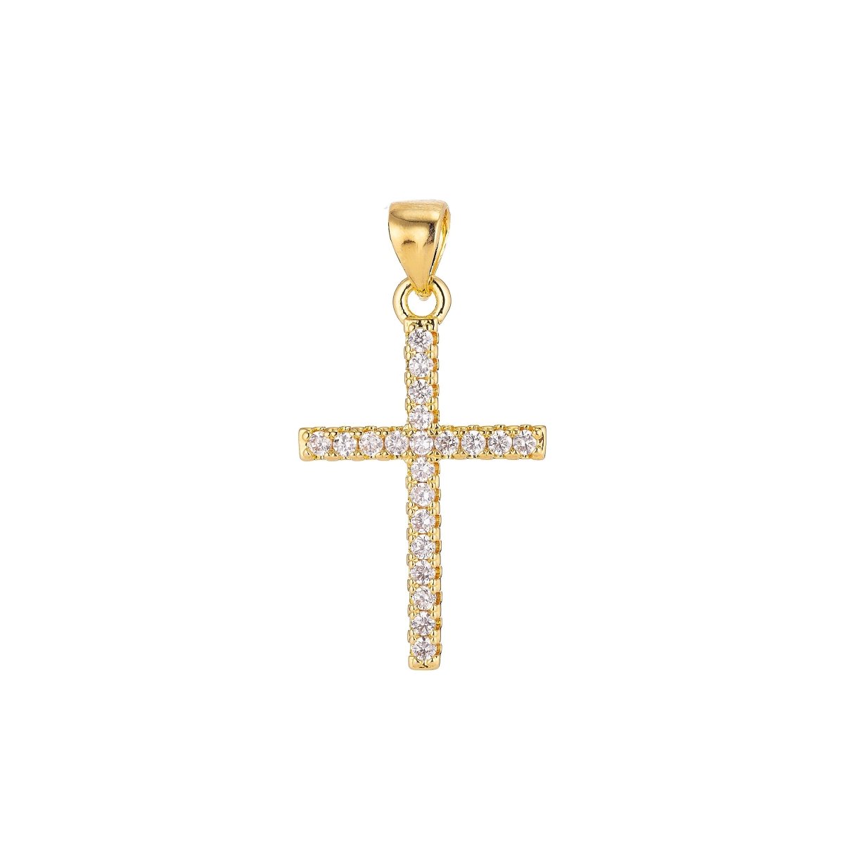 24K Gold Filled  Christian Minimalist Simple Cross Jesus Cubic Zirconia Necklace Pendant Bracelet Earring Charm Bails for Jewelry Making AA-760 H-247