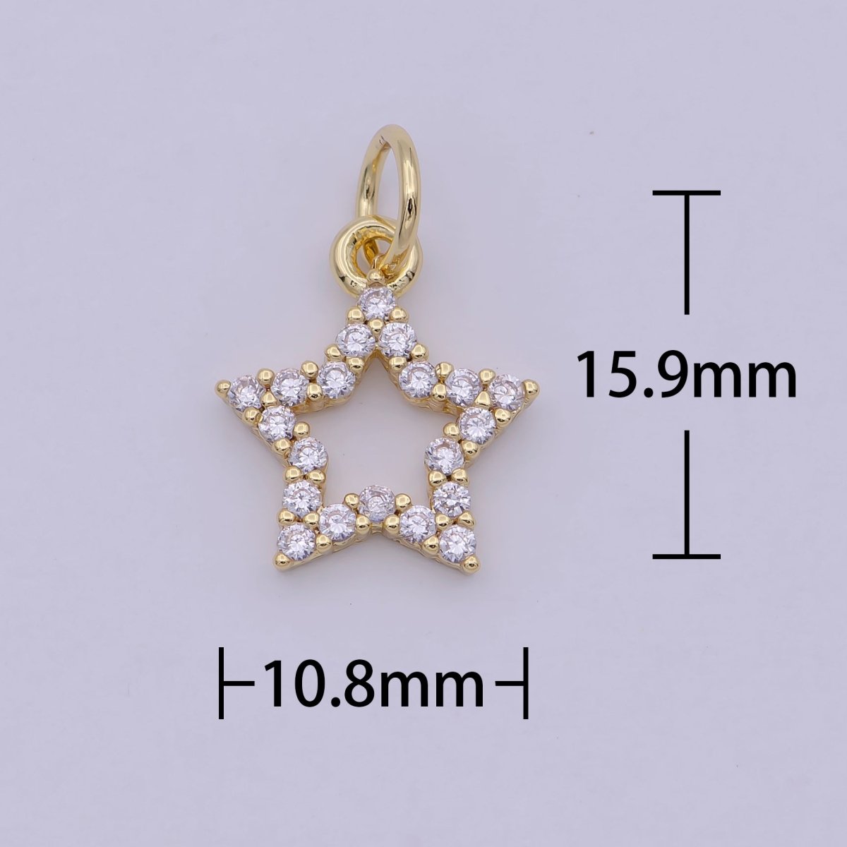 24K Gold Filled Clear Micro Paved CZ Celestial Star Open Charm N-243