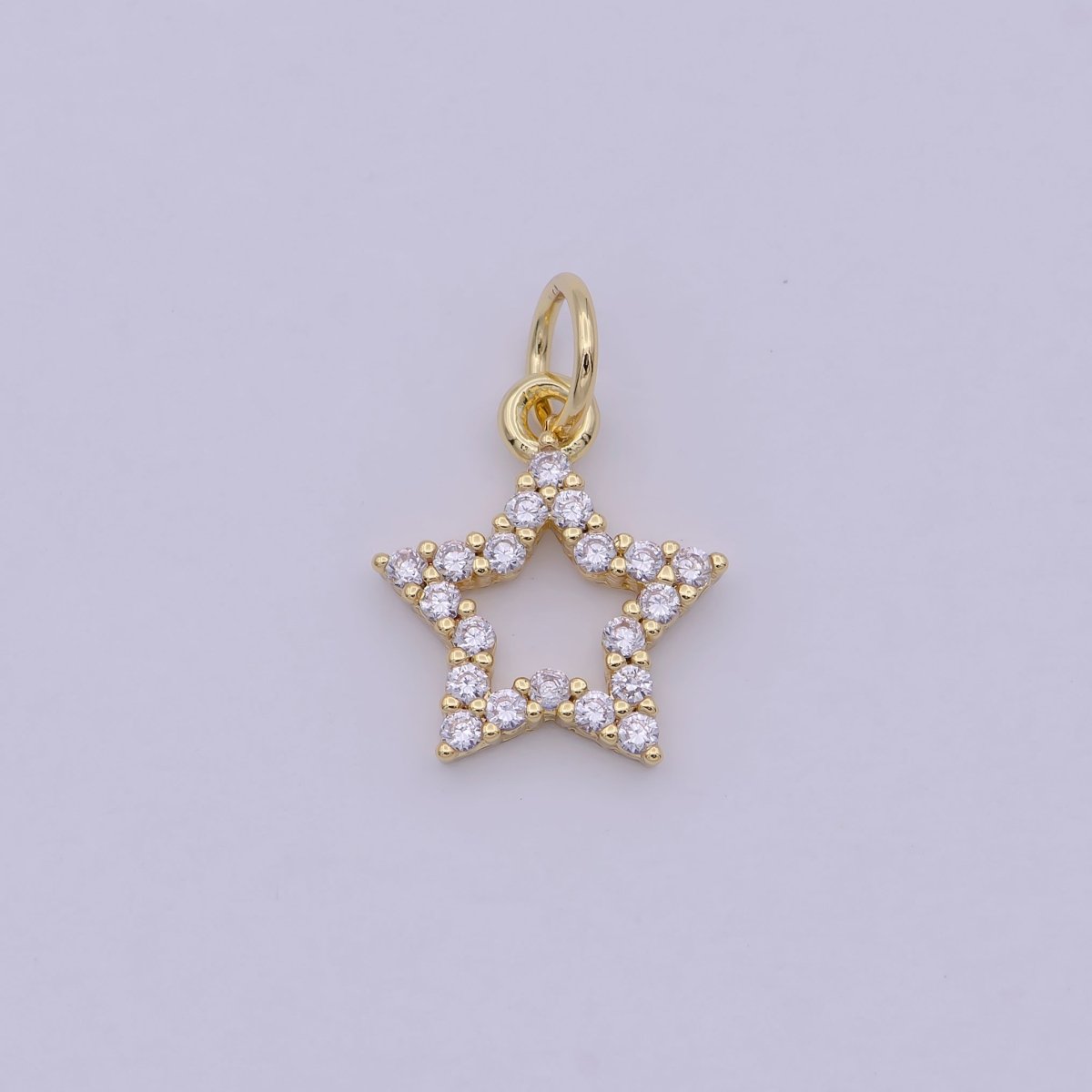 24K Gold Filled Clear Micro Paved CZ Celestial Star Open Charm N-243