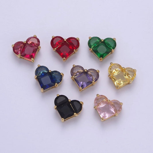 24K Gold Filled Colorful 10mm Cubic Zirconia Heart Love Spacer Beads | B-009 B-011 B-012 B-017 B-020 B-024 B-037 B-052