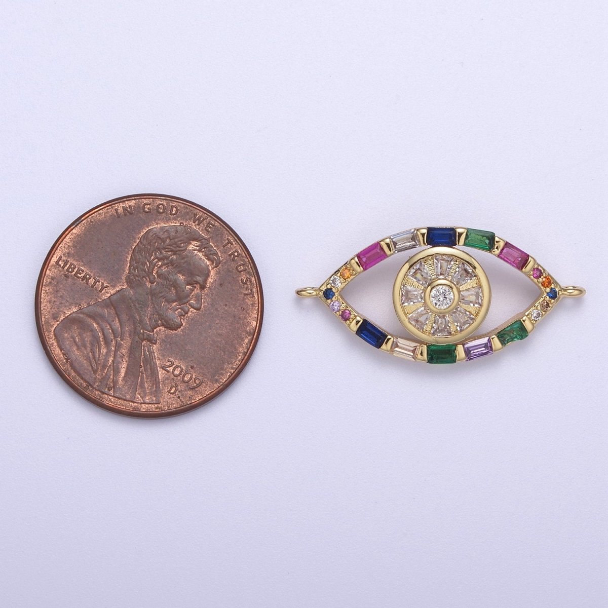 24K Gold Filled Colorful Evil Eye Charm Connector Rainbow Baguette Link Connector for Bracelet F-211