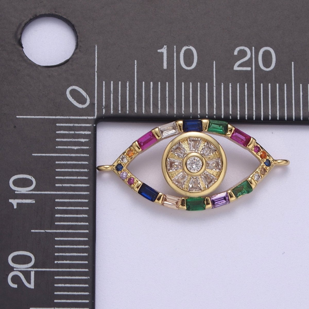 24K Gold Filled Colorful Evil Eye Charm Connector Rainbow Baguette Link Connector for Bracelet F-211