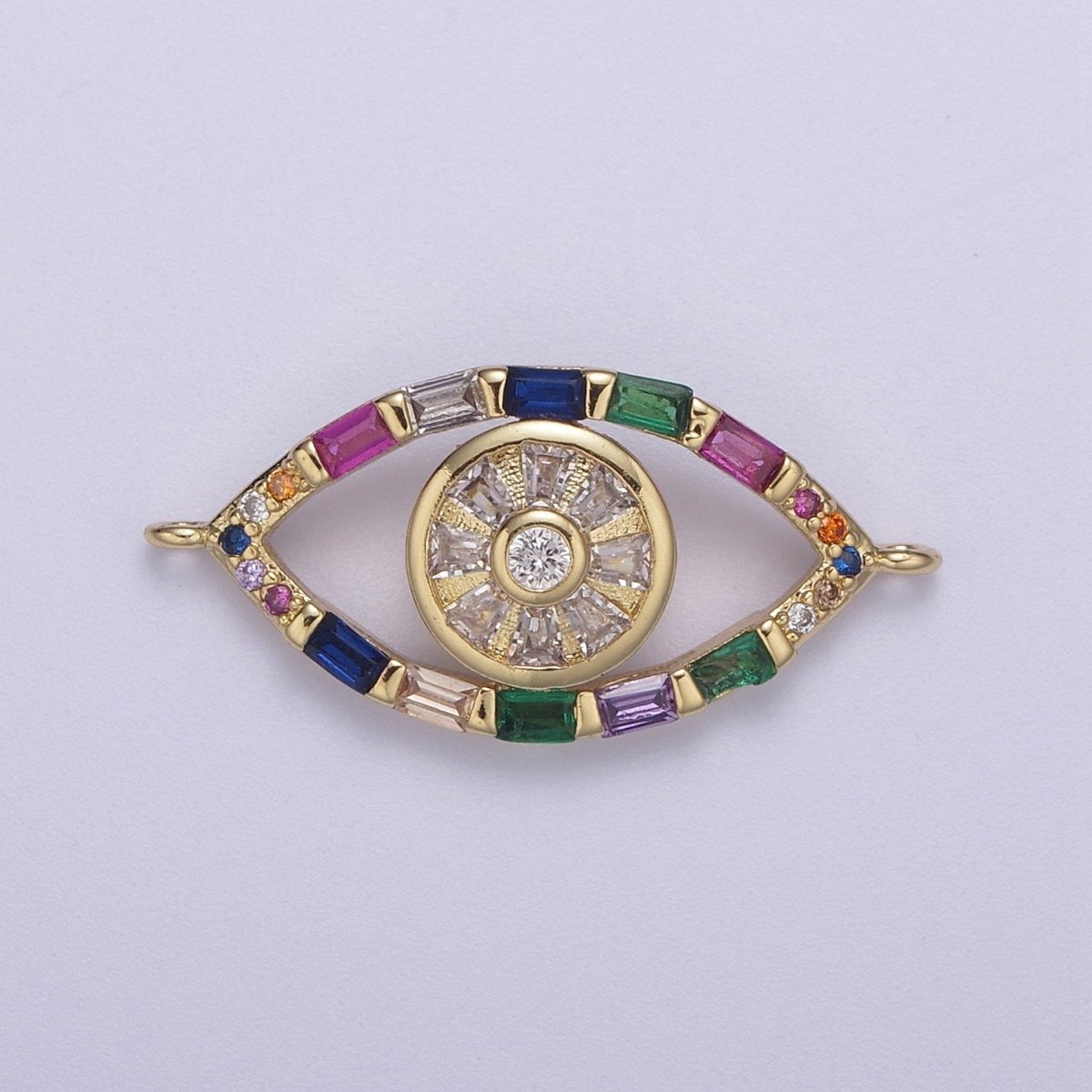 24K Gold Filled Colorful Evil Eye Charm Connector Rainbow Baguette Link Connector for Bracelet F-211