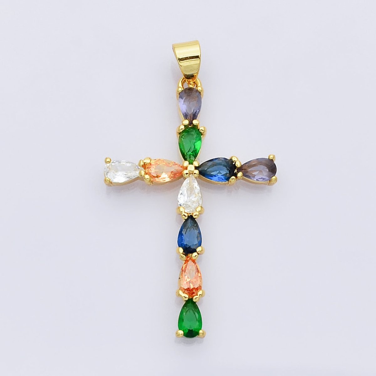 24K Gold Filled Cross charm Colorful Cz Pendant for Necklace Earring Religious Jewelry Making Supply N-1450