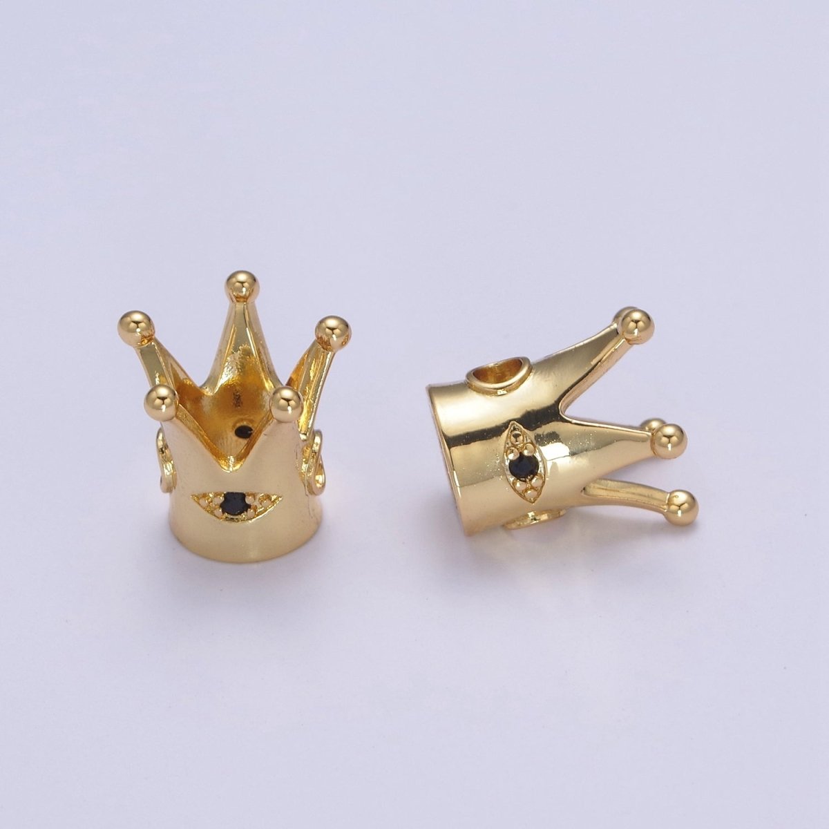 24K Gold Filled Crown Spacer Bead Bracelet Spacer Evil Eye CZ Beads-DIY Jewelry Making B-159