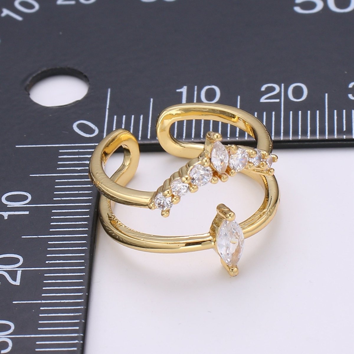 24K Gold Filled Crystal Double Layer Adjustable Ring - R321