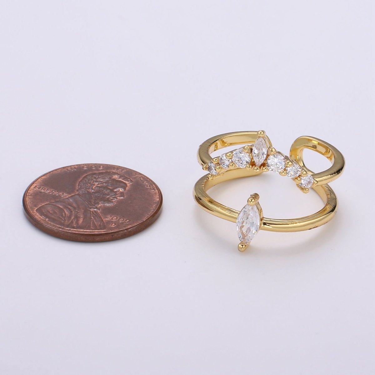24K Gold Filled Crystal Double Layer Adjustable Ring - R321