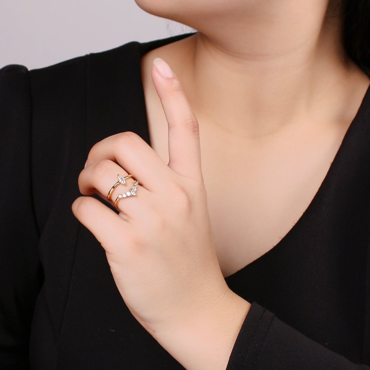 24K Gold Filled Crystal Double Layer Adjustable Ring - R321