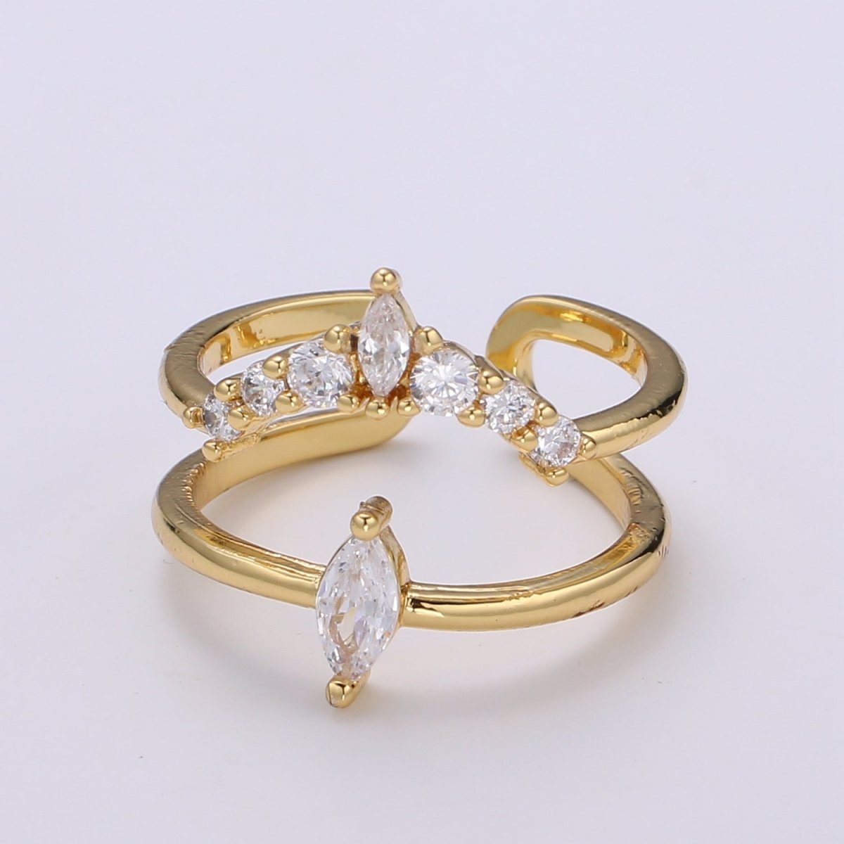 24K Gold Filled Crystal Double Layer Adjustable Ring - R321