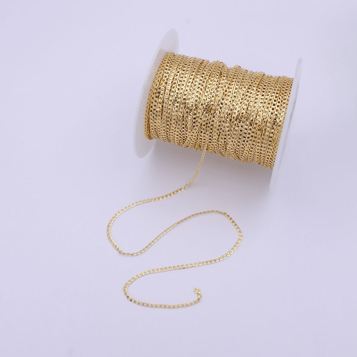 24K Gold Filled Cuban Link Curb Chain by Yard, Wholesale 2.3mm Width Flat Figaro Chain For Jewelry Making | ROLL-713