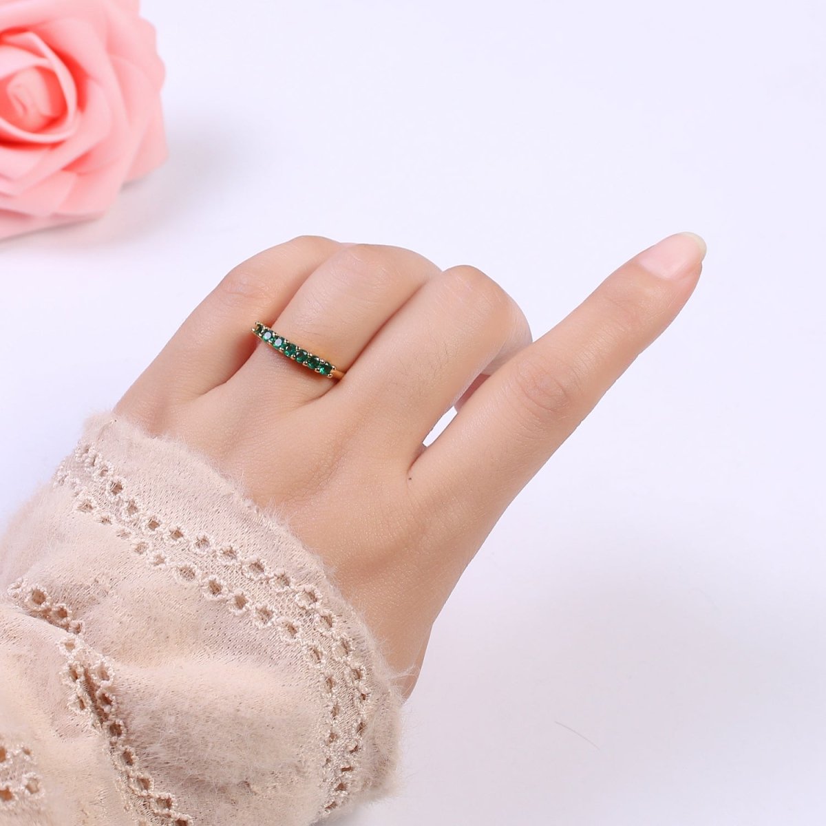 24k Gold Filled CZ Stone Ring - Dainty Ring - Fuschia Blue Green Clear Black Cubic Zirconia Ring - Minimalist Jewelry U-266