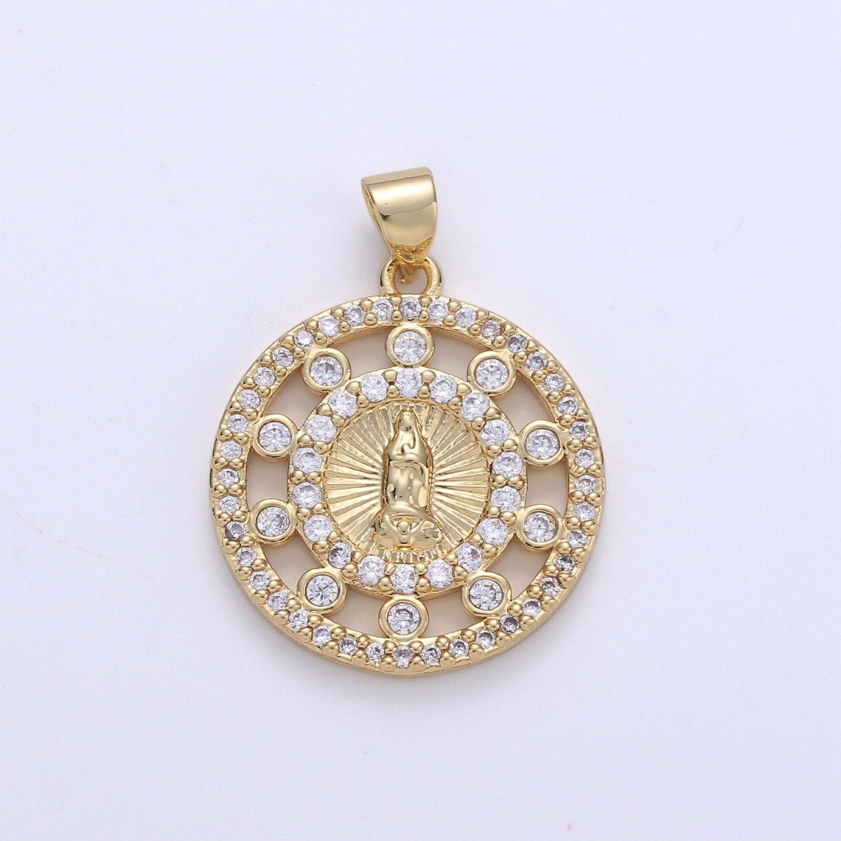 24k Gold Filled CZ Virgin Mary Pendant, Lady Guadalupe Cubic Zirconia Charm, Mother of God Medallion, Rosary Charm for Necklace I-642