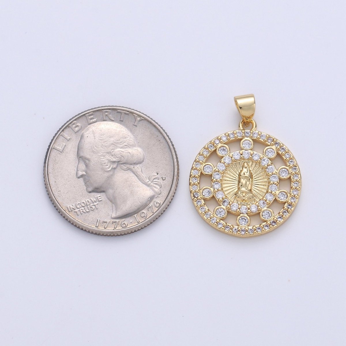 24k Gold Filled CZ Virgin Mary Pendant, Lady Guadalupe Cubic Zirconia Charm, Mother of God Medallion, Rosary Charm for Necklace I-642