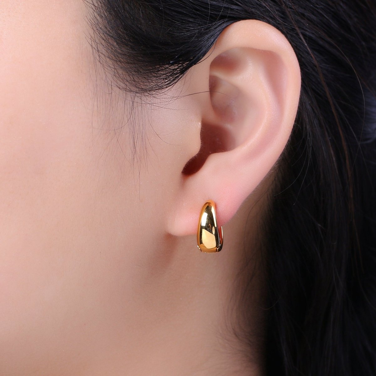 24K Gold Filled DOME Hoops • Bold Gold Hoops Minimalist, Light Weight, Perfect for Everyday Wear T-303