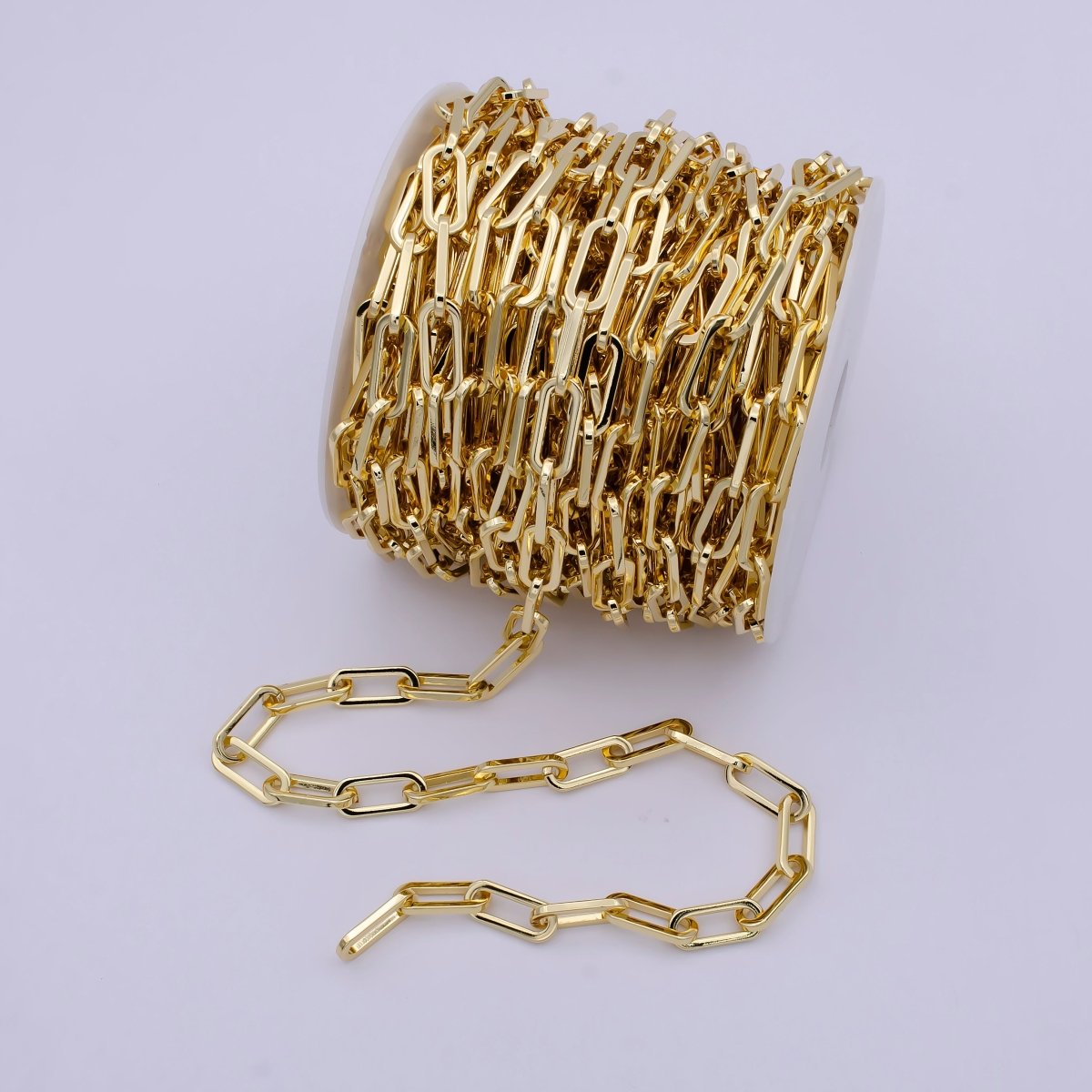 24K Gold Filled Elongated Thick Paper Clip Chain, Rectangular 18.8mm X 7.9mm Paperclip Chain For Jewelry Making | ROLL-702