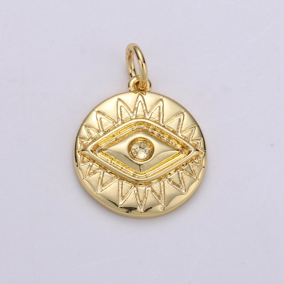 24K Gold Filled Evil Eye Round Circle Charm Medallion Coin Round , Eye of Ra Charm for Necklace D-686
