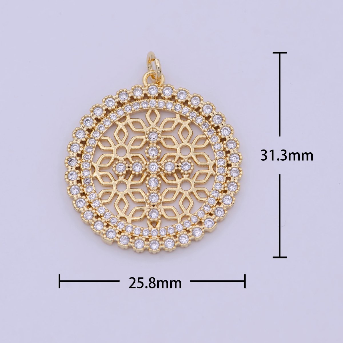 24K Gold Filled Filigree Artisan Religious Cross Round Disc Charm N-920