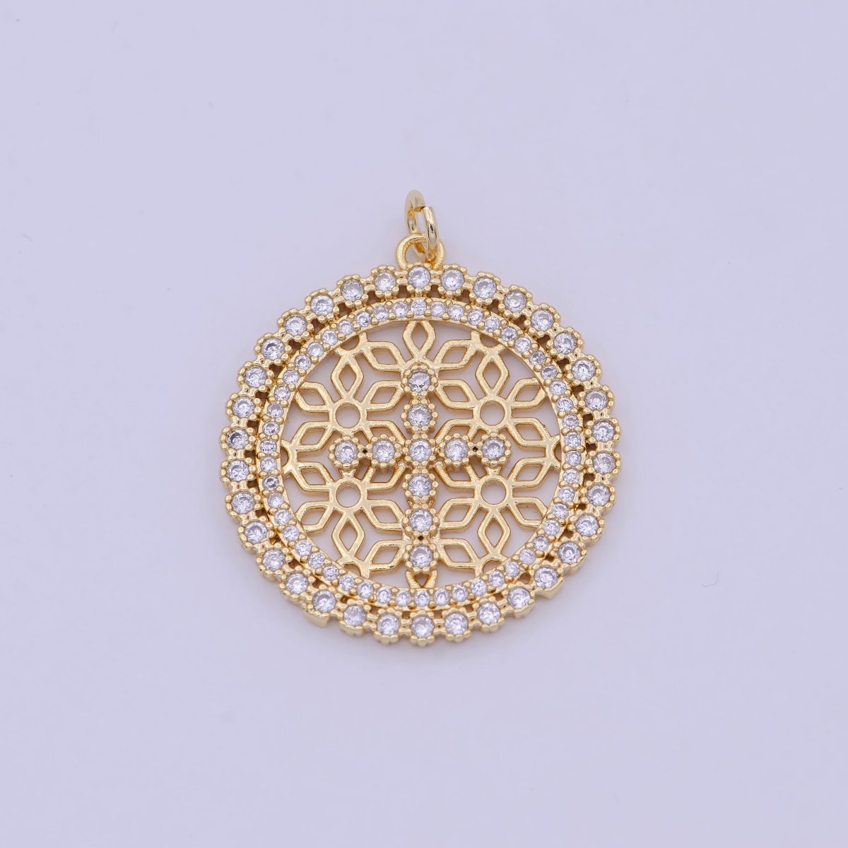 24K Gold Filled Filigree Artisan Religious Cross Round Disc Charm N-920