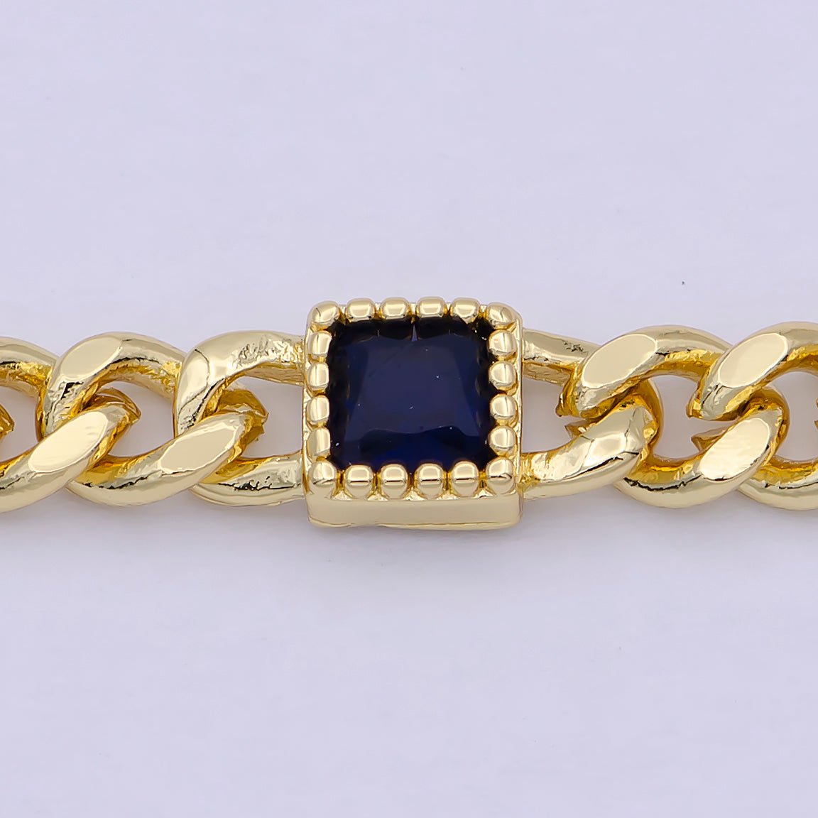 OS 24K Gold Filled Flat Curb Chain with Rectangle CZ Cubic Zirconia Connector, Unfinished Chain by Meter For Jewelry Making |  WA-1492 WA-1493 WA-1494 Clearance Pricing