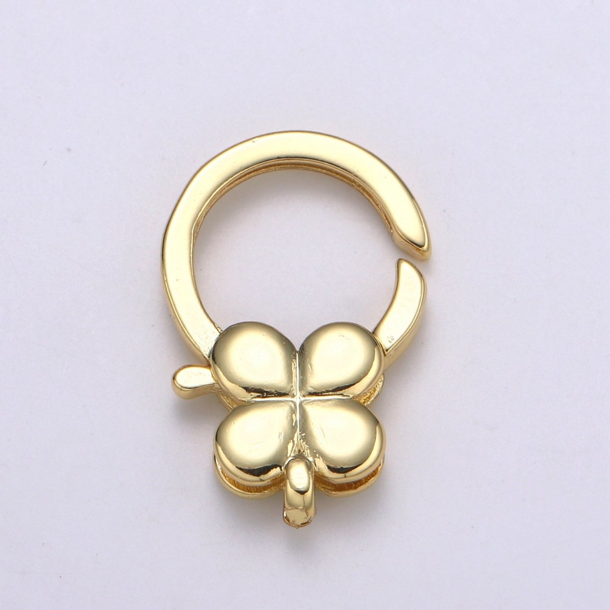 24K Gold Filled Four Clover Lobster Clasp Push Ring Gate Clasp For DIY Jewelry Making  L-182