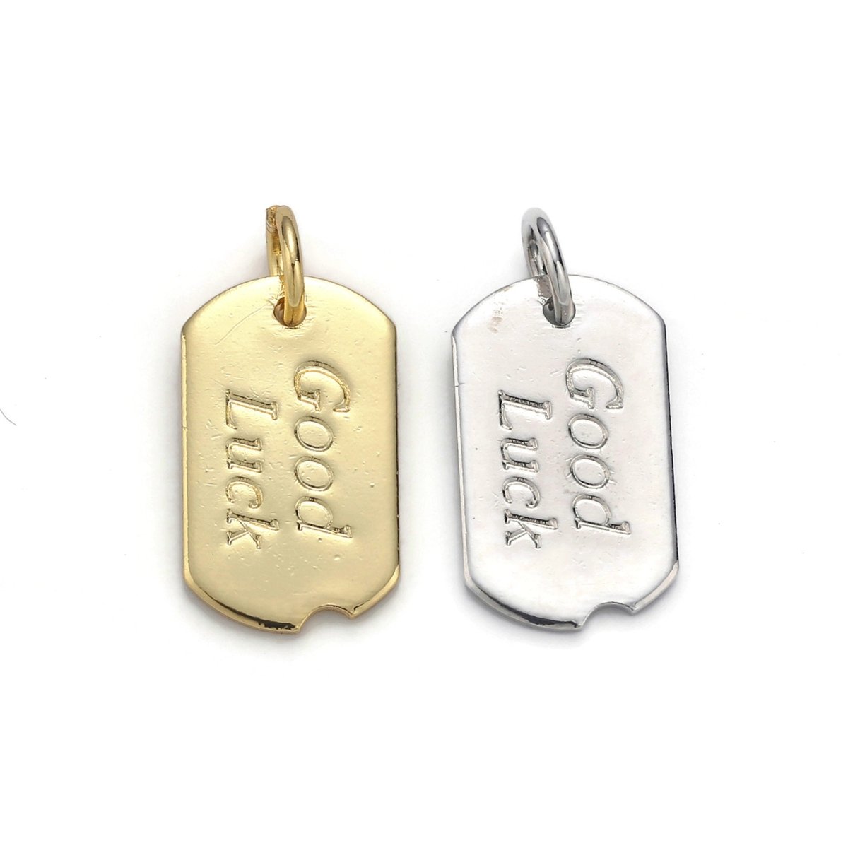 24k Gold Filled Good Luck Charm, Bar Plate Good Luck Pendant Charm, Gold Filled Charm, Gold / Silver Color Option D-045