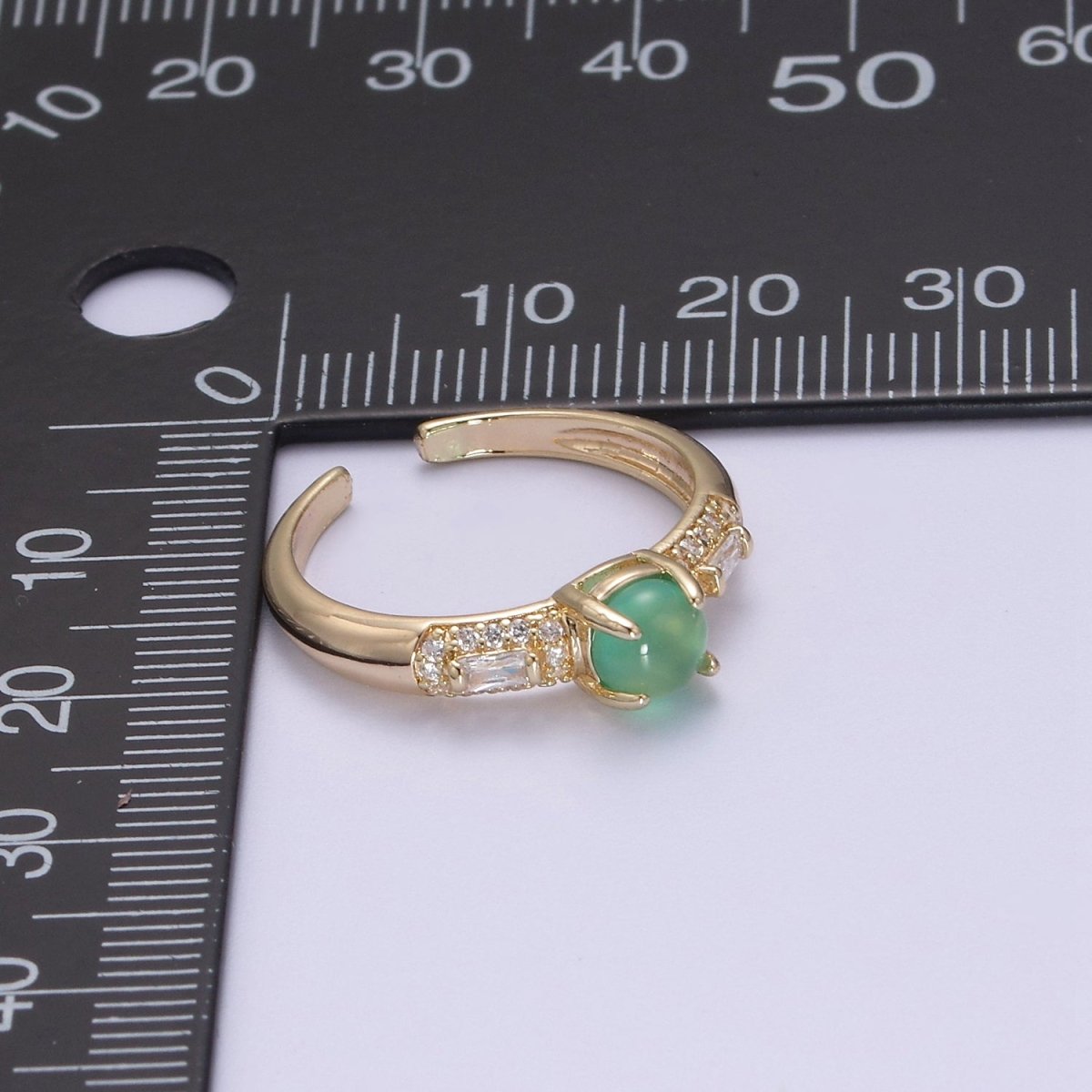 24K Gold Filled Green Stone on Micro Pave CZ Crystal Cubic Zirconia  Adjustable Open Ring S-355