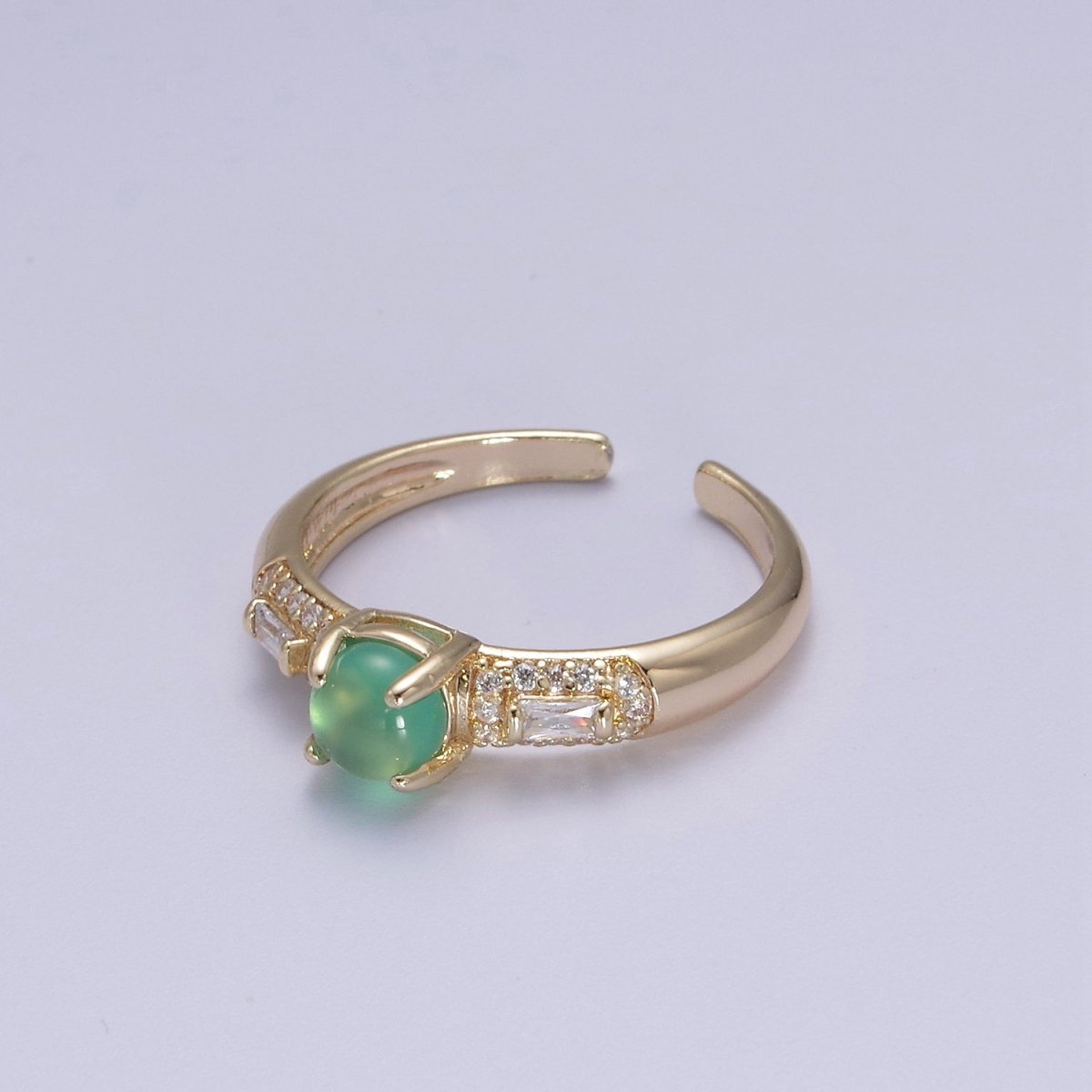 24K Gold Filled Green Stone on Micro Pave CZ Crystal Cubic Zirconia  Adjustable Open Ring S-355