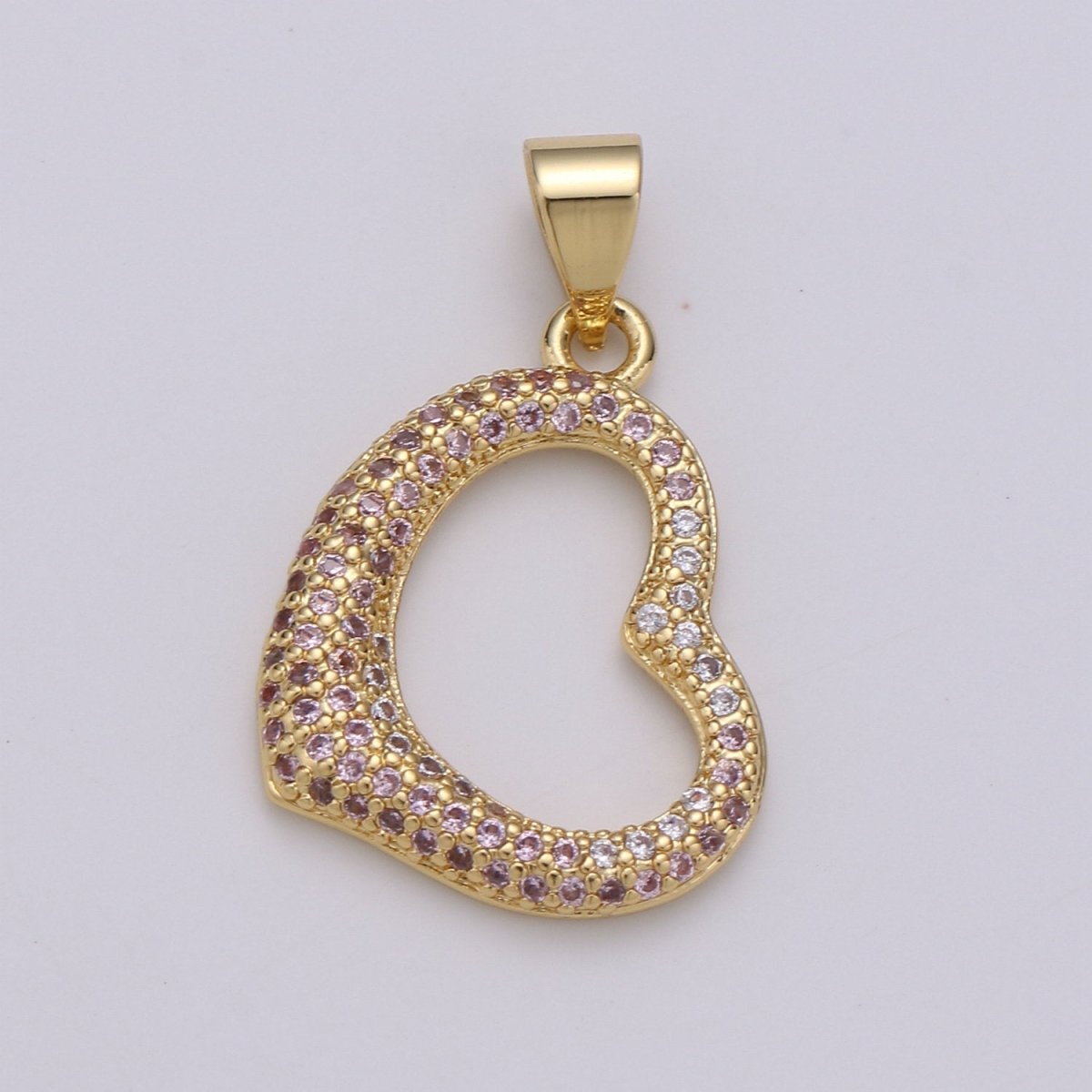 24k Gold Filled Micro Pave CZ Heart Pendant Charm, Open Heart Micro Pave CZ Pendant Charm, Gold Filled Pendant, For DIY Jewelry I-798