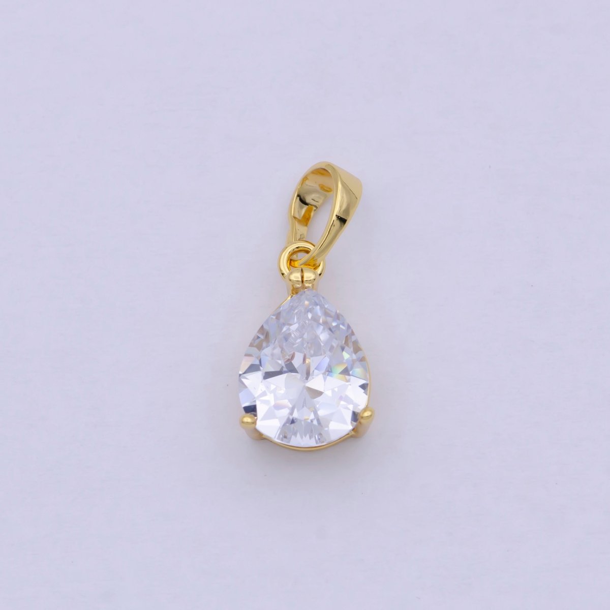 24k Gold Filled Micro Pave CZ Tear Drop Pendant Cubic Pear Charm I-892