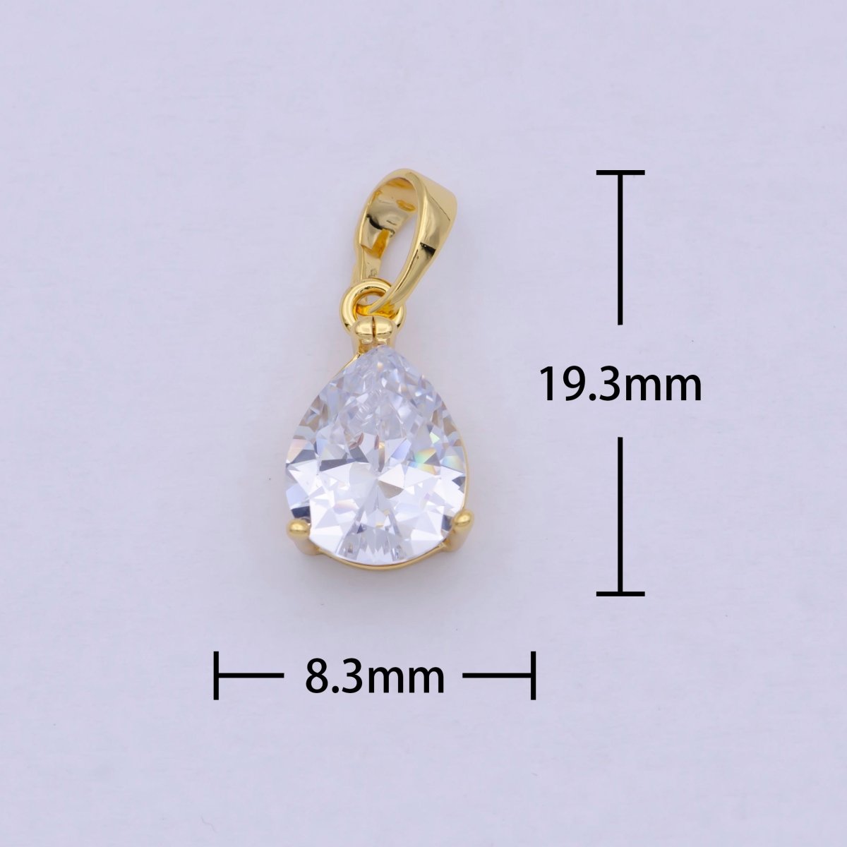 24k Gold Filled Micro Pave CZ Tear Drop Pendant Cubic Pear Charm I-892