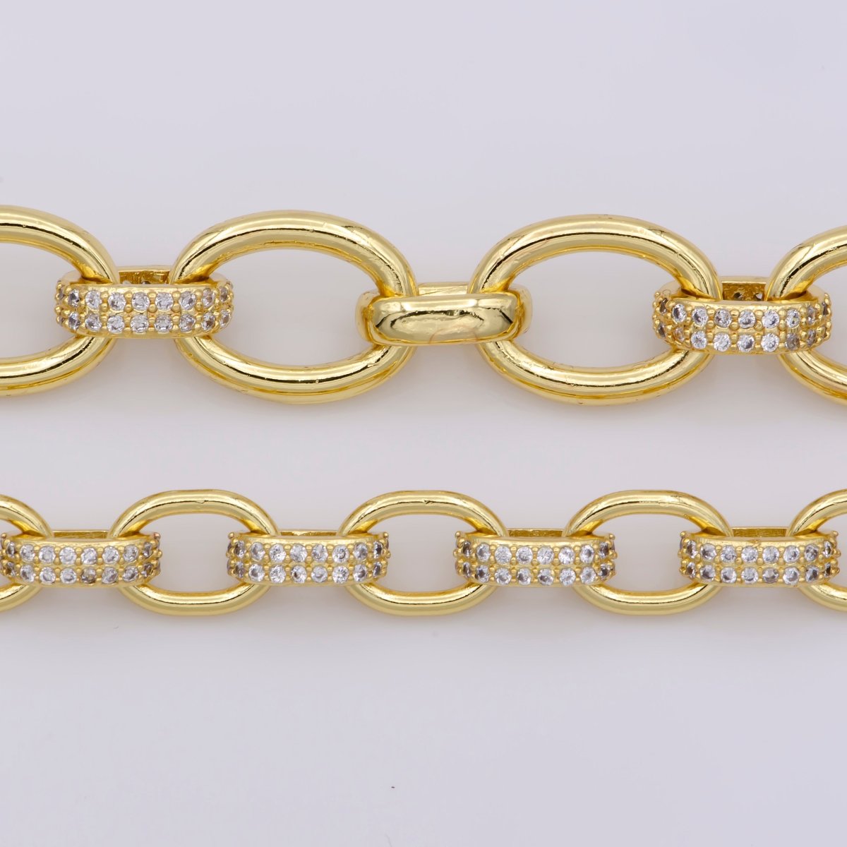 24K Gold Filled Micro Pave ROLO cable Chain with Cubic Zirconia by yard, CZ Cable Chain Necklace Specialty Link Chain by yard Rolo Cable Chain for Fashion Jewelry | WA-1388, WA-1389 Clearance Pricing