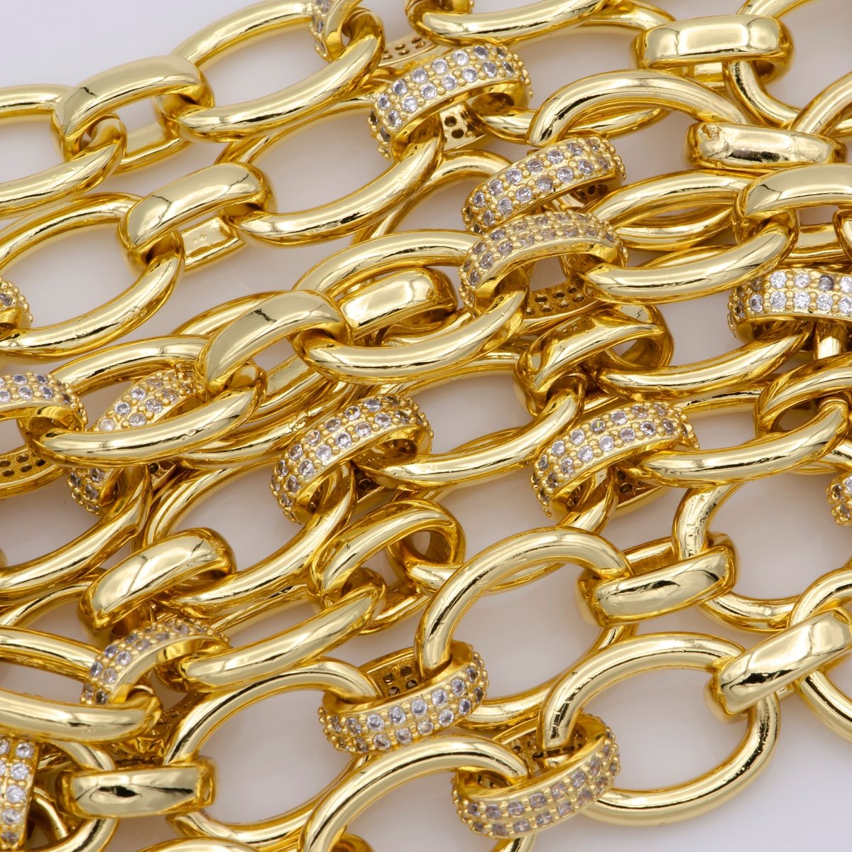 24K Gold Filled Micro Pave ROLO cable Chain with Cubic Zirconia by yard, CZ Cable Chain Necklace Specialty Link Chain by yard Rolo Cable Chain for Fashion Jewelry | WA-1388, WA-1389 Clearance Pricing
