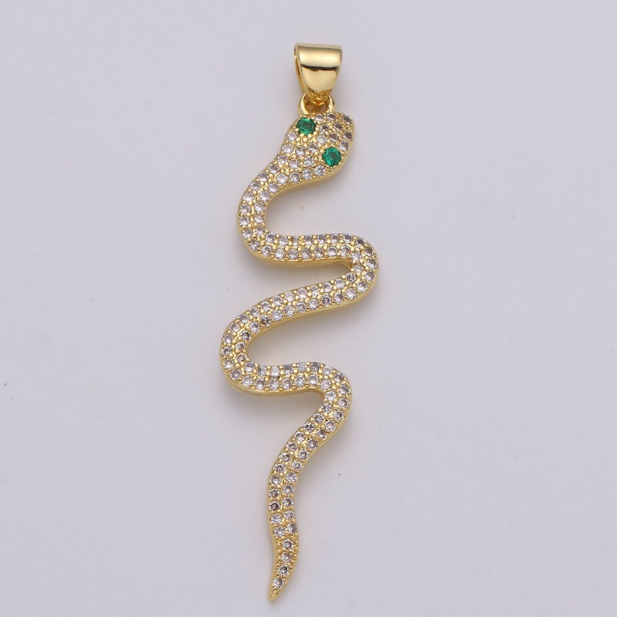 24k Gold Filled Micro Pave Snake Charm, Cubic Zirconia Serpent Pendant Charm, Gold Filled Charm, Snake Pendant For DIY Jewelry I-807