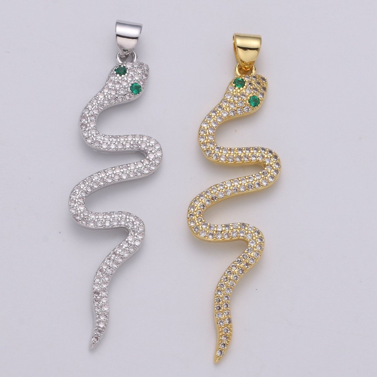 24k Gold Filled Micro Pave Snake Charm, Cubic Zirconia Serpent Pendant Charm, Gold Filled Charm, Snake Pendant For DIY Jewelry I-807