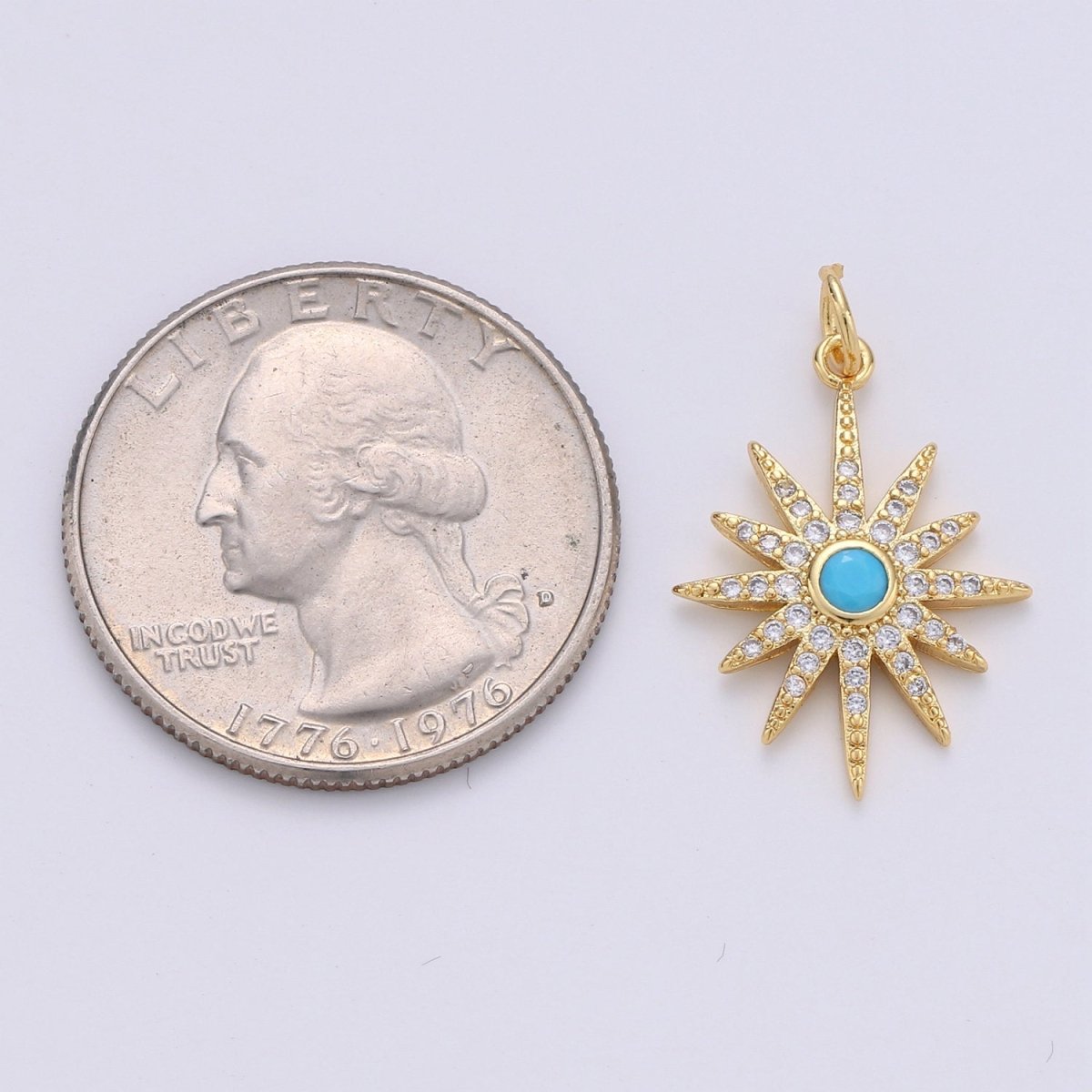 24k Gold Filled Micro Pave Star Charm, Blue North Star Moon Pendant Charm, Gold Filled Charm, For DIY Necklace Bracelet Earring D-246